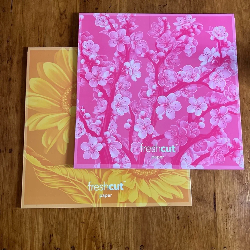 NWT 2 Fresh Cut Paper Grande Cards Cherry Blossom and Sunflower Bouquets